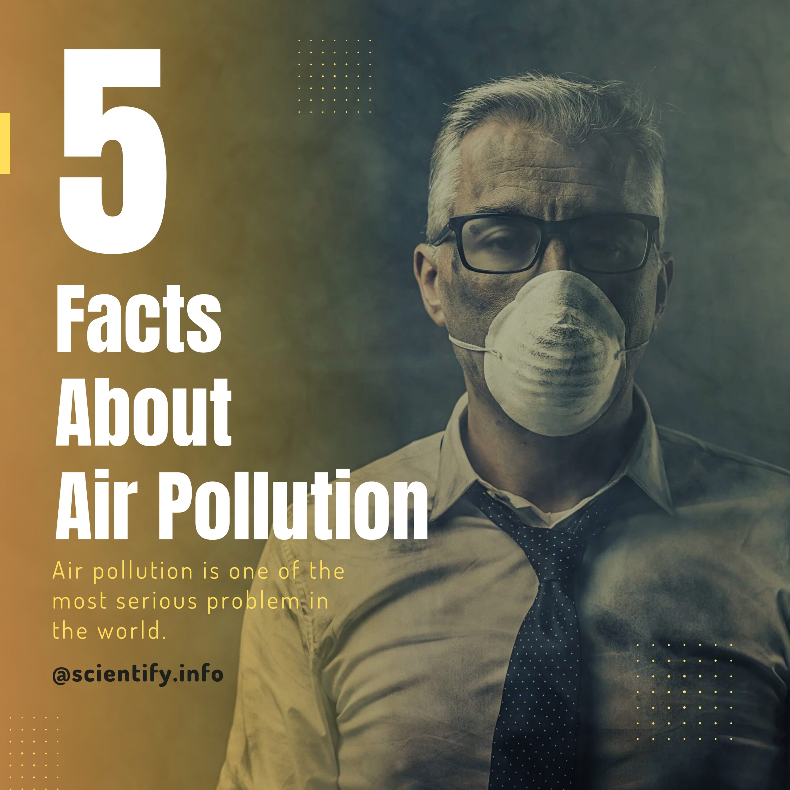 An image showing a man wearing a mask and the tile about the facts of air pollution.
