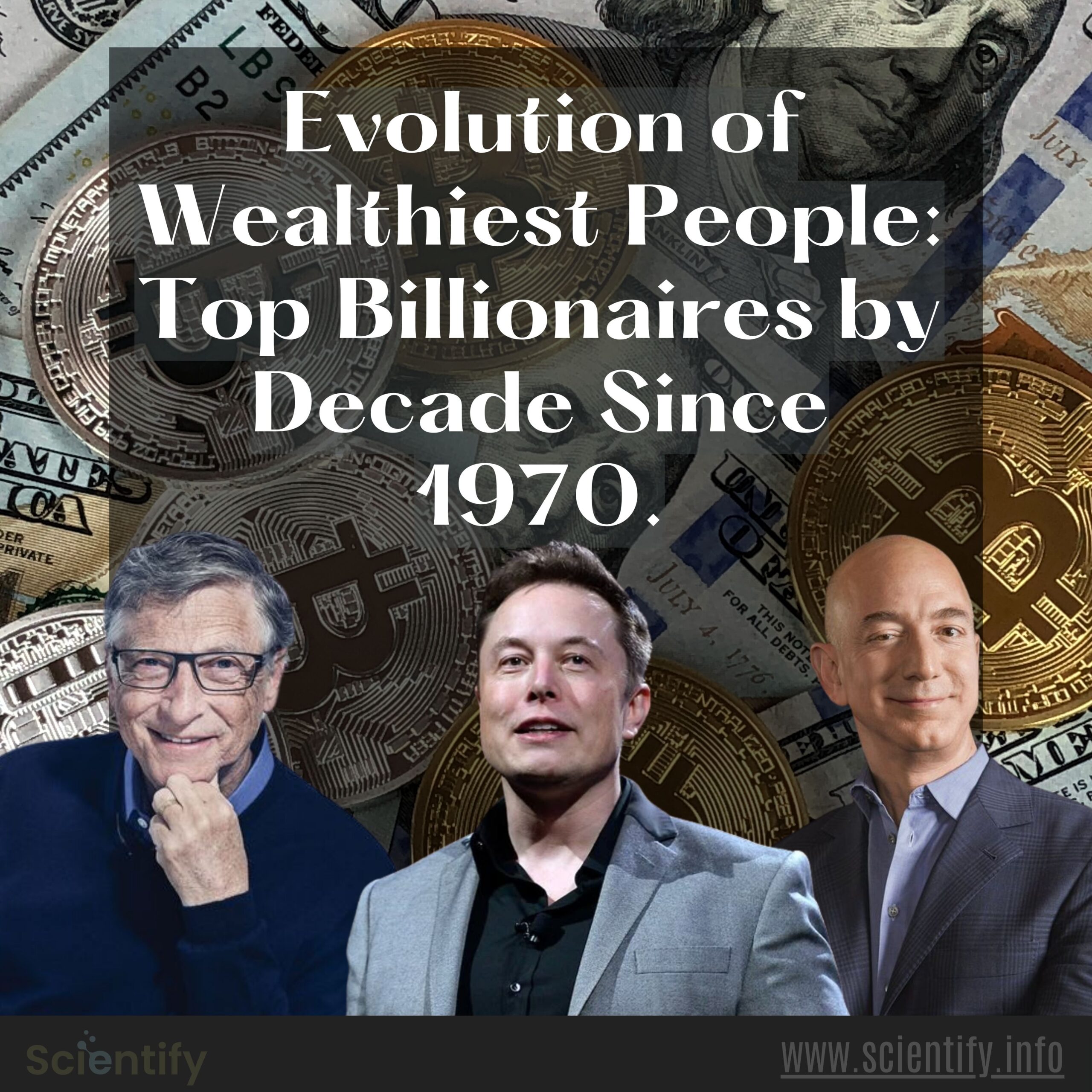 Image showing three people including title top billionaires.